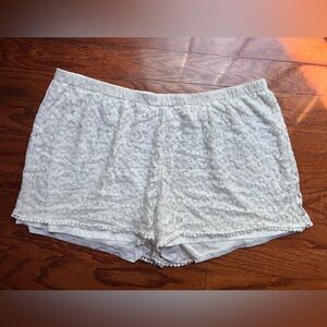 Lace Pom-Trim White Women's Sleep Shorts